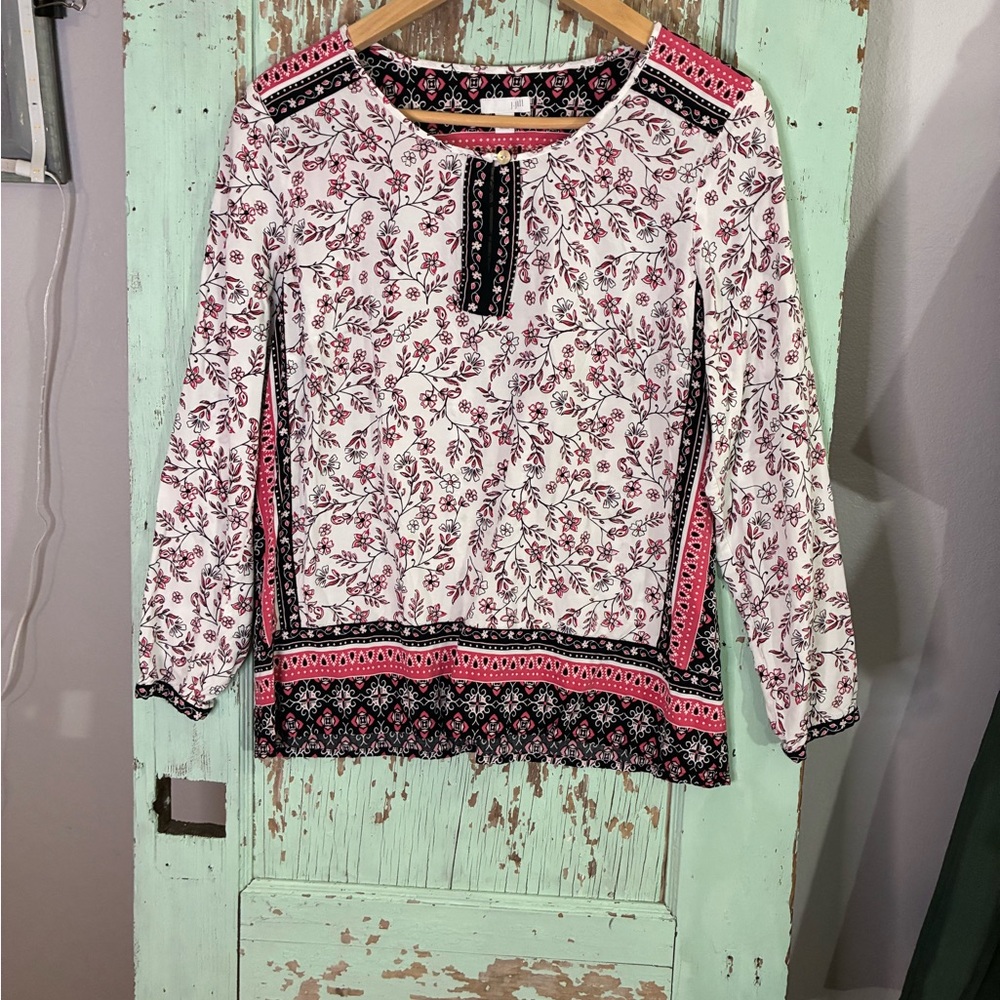 J Jill Floral Print Women's blouse - Pink and Black